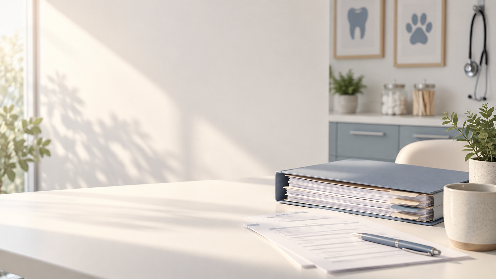 Organized documents on a bright clinic office desk